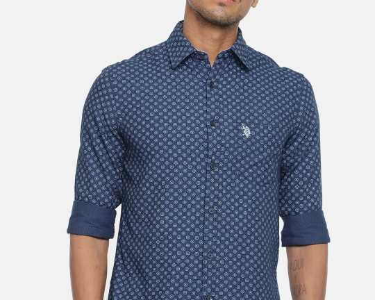us-polo-assn-men-blue-tailored-fit-printed-casual-shirt