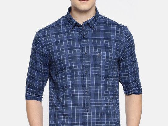 us-polo-assn-men-blue-tailored-fit-checked-casual-shirt