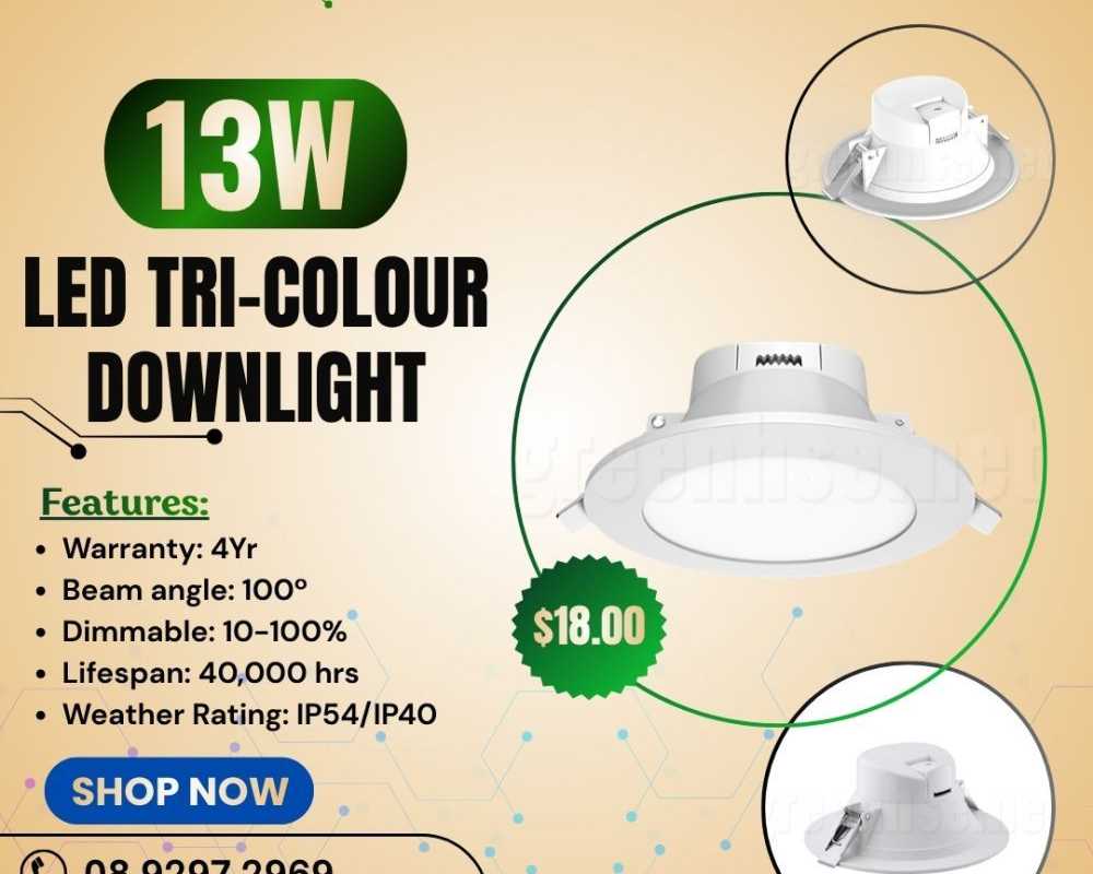 13w-led-tri-colour-downlight-dimmable-greenhse-perth