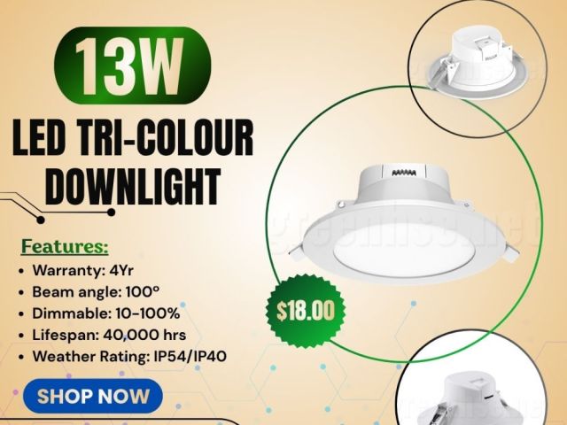 13w-led-tri-colour-downlight-dimmable-greenhse-perth