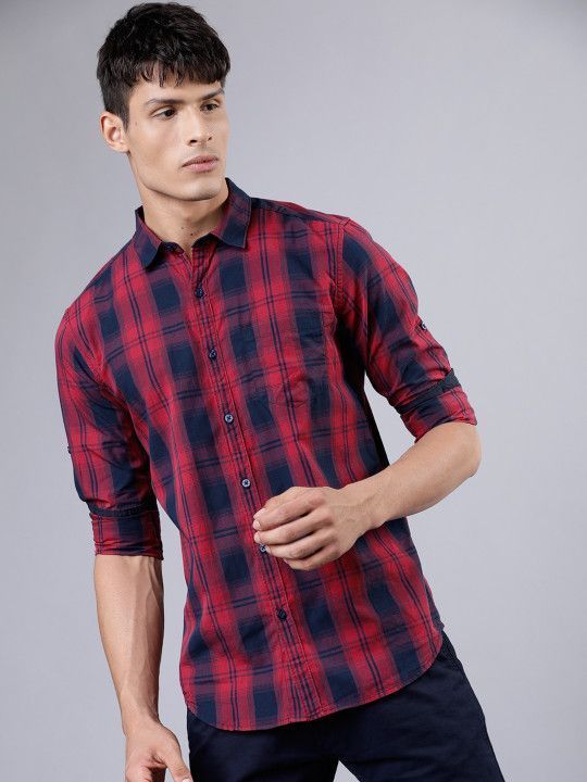 highlander-men-red-navy-blue-slim-fit-yarn-dyed-checked-big-0