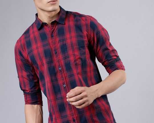 highlander-men-red-navy-blue-slim-fit-yarn-dyed-checked