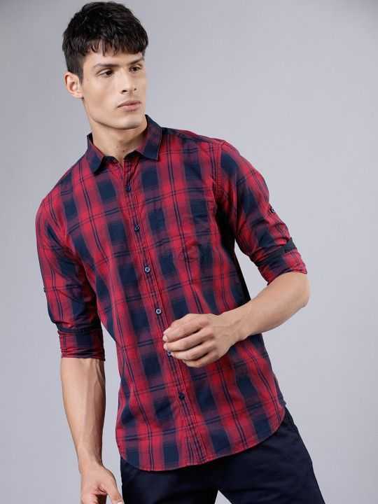 highlander-men-red-navy-blue-slim-fit-yarn-dyed-checked-big-0