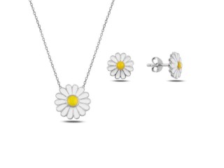 Radiant Blooms Sterling Silver Daisy Necklace And Earrings Set
