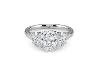 18K White Gold Oval Trilogy Engagement Ring for Sale
