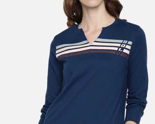 roadster-women-navy-blue-striped-mandarin-collar-t-shirt