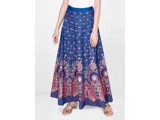 global-desi-women-navy-blue-gold-toned-printed-flared-max-skirt-small-0