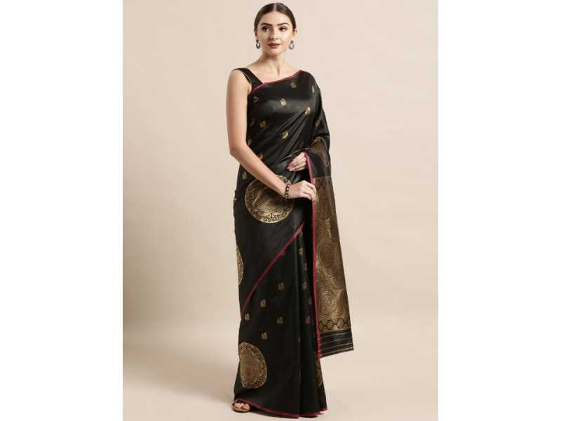 vastrad-black-gold-toned-silk-blend-woven-design-banaras-saree-small-0