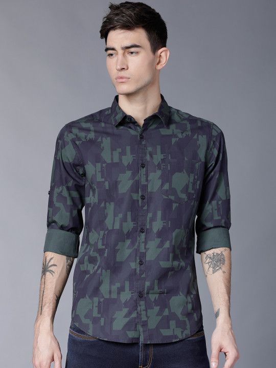 highlander-men-navy-blue-olive-green-slim-fit-printed-casual-shirt-big-0
