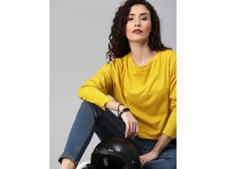 roadster-women-mustard-yellow-solid-round-neck-t-shirt-small-0