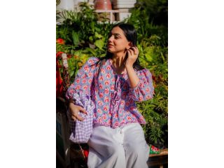 buy-blue-tie-up-cotton-printed-top-for-women-by-odhanon-small-0