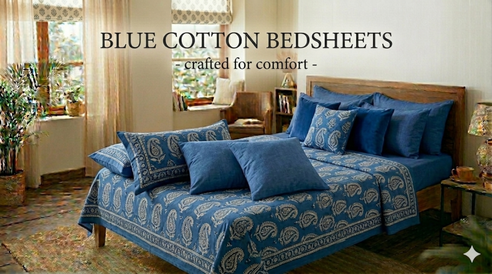buy-blue-bed-sheets-soft-breathable-theindiglobal-big-0