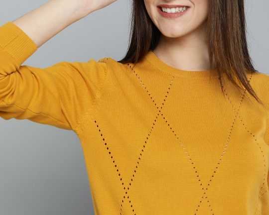 mast-harbour-women-mustard-yellow-self-design-sweater