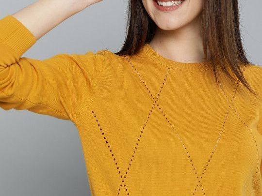 mast-harbour-women-mustard-yellow-self-design-sweater