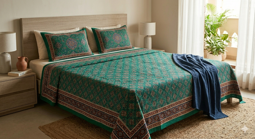 green-cotton-bedsheet-with-pillow-covers-pure-cotton-big-0