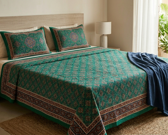 green-cotton-bedsheet-with-pillow-covers-pure-cotton