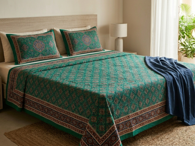 green-cotton-bedsheet-with-pillow-covers-pure-cotton
