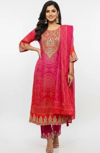 shop-now-pink-red-bandhej-suit-set-with-dupatta-big-0