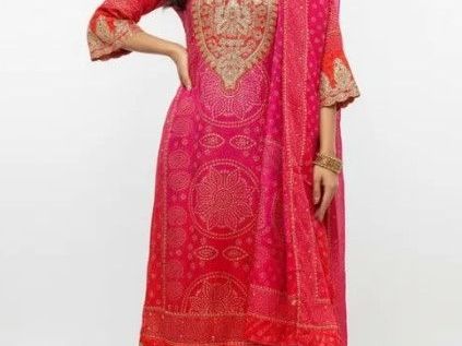 shop-now-pink-red-bandhej-suit-set-with-dupatta