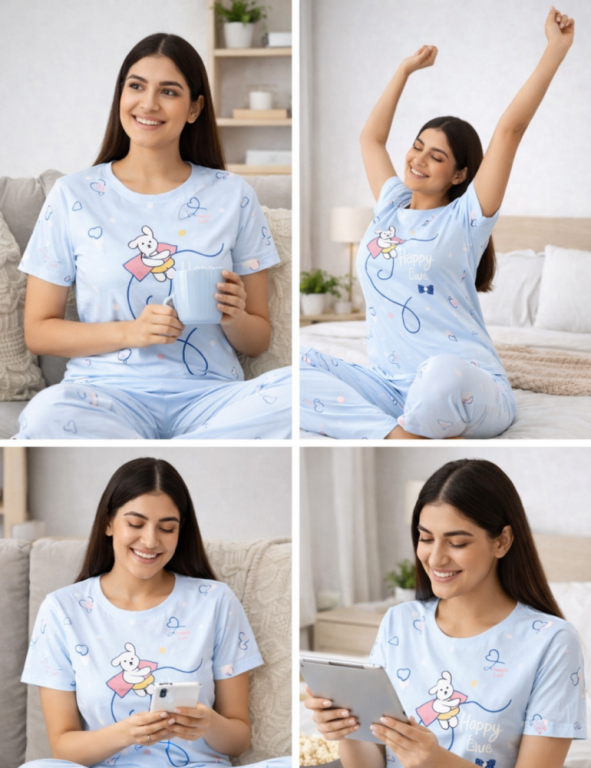 cute-sky-blue-women-night-suit-soft-cotton-sleepwear-set-big-0