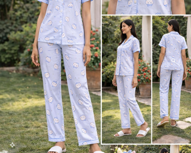 cute-pink-printed-women-night-suit-soft-comfortable