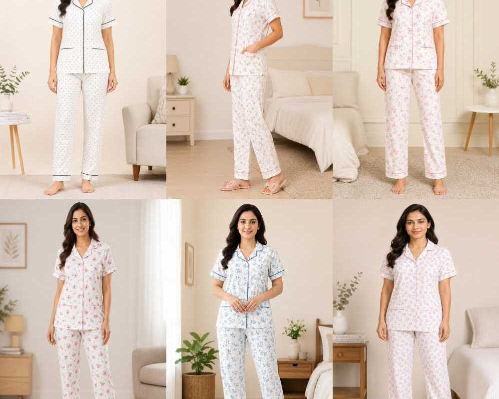 women-night-suit-set-printed-half-sleeve-shirt