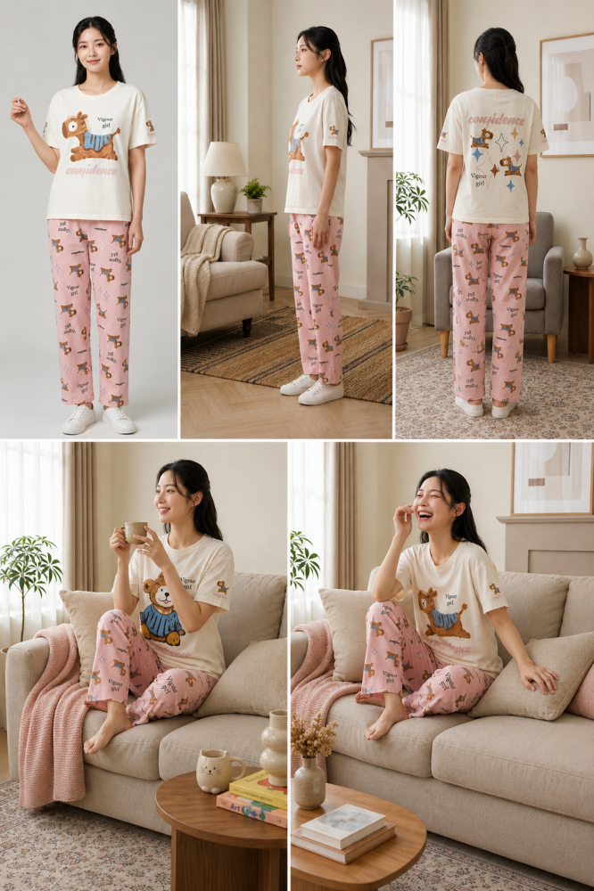 womens-cotton-night-suit-set-cute-bear-print-t-shirt-striped-pyjama-big-0