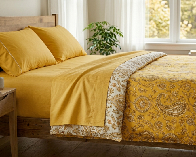 yellow-cotton-bed-sheets-bright-soft-washable