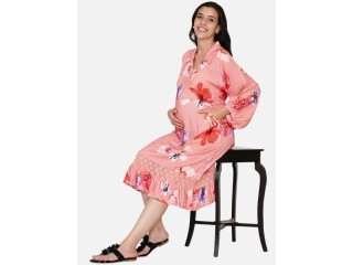 Buy Peach Brushed Floral Printed Knee Length Maternity Dress – The Kaftan Company