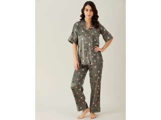 Olive Green Top & Pyjama Sleepwear Set - The Kaftan Company