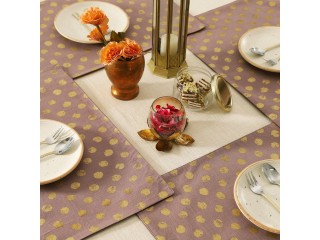 Buy Polka Dot Gold & Brown Cotton Table Mat Set of 6 Online