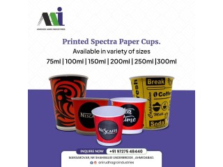 Printed Spectra Paper Cups Available in Variety of sizes.