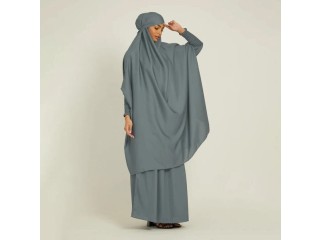 Luxury Two Piece Knee Length Jilbab Khimar Style Abaya and Skirt