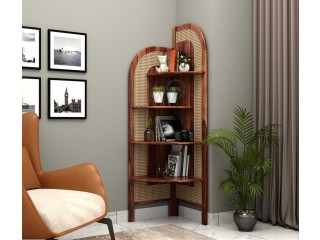 Buy Tarika Sheesham Wood and Cane 4 Tier Corner Book Shelf (Honey Finish) at 14% OFF Online