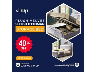Plush Velvet Sleigh Ottoman Bed