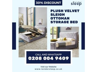 Plush Velvet Sleigh Ottoman Storage Bed