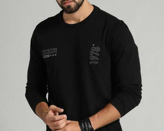 roadster-men-black-printed-round-neck-t-shirt