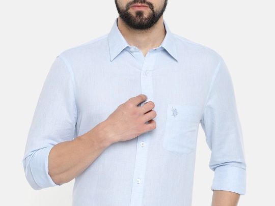 us-polo-assn-men-blue-tailored-fit-solid-formal-shirt