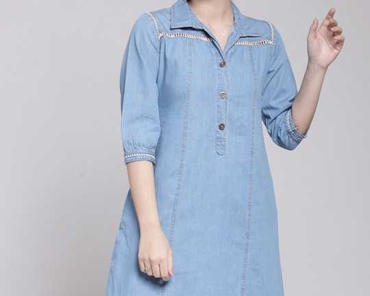 pluss-women-blue-solid-a-line-dress