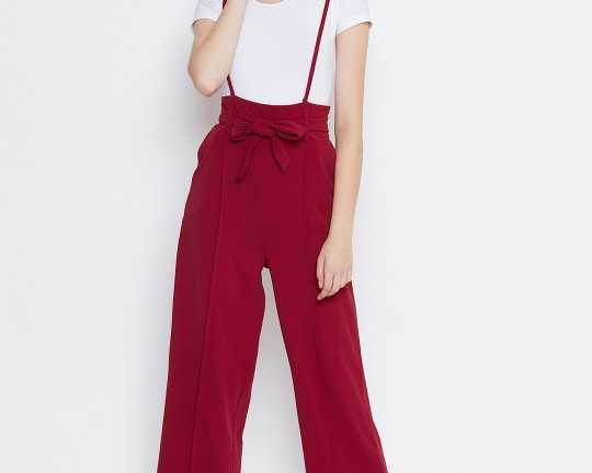 zastraa-women-maroon-solid-dungaree