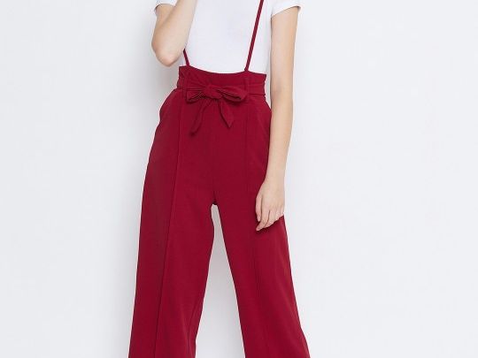 zastraa-women-maroon-solid-dungaree