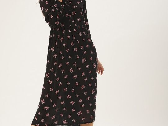 dressberry-women-black-printed-fit-and-flare-dress