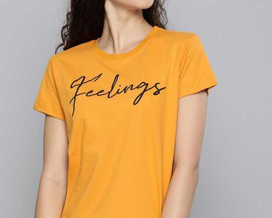 dillinger-women-mustard-yellow-printed-round-neck-t-shirt