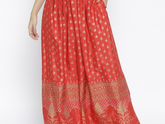 global-desi-red-printed-gathered-maxi-skirt-big-0