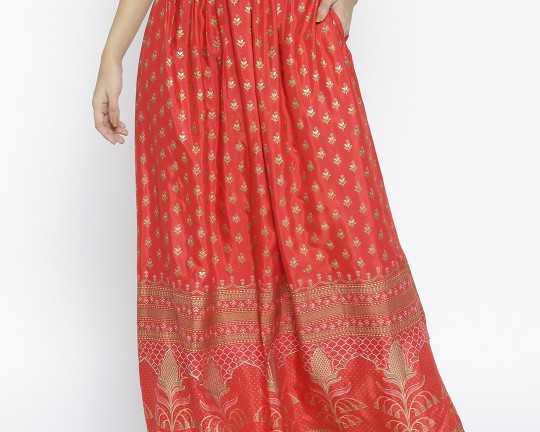 global-desi-red-printed-gathered-maxi-skirt