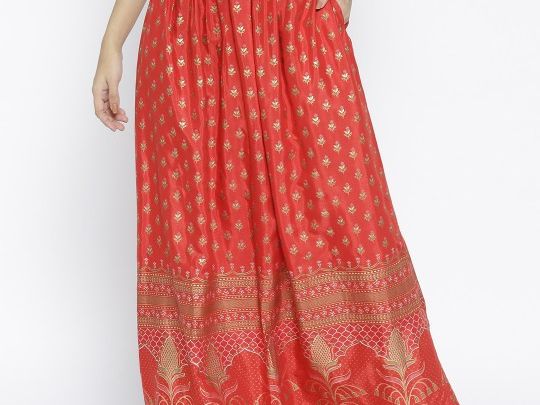 global-desi-red-printed-gathered-maxi-skirt