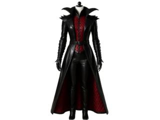 vampire-queen-leather-coat-set-high-collar-trench-coat-small-0