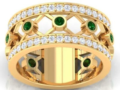 buy-three-fourth-eternity-diamond-and-emerald-wedding-rings-in-14k-yellow-gold-big-0