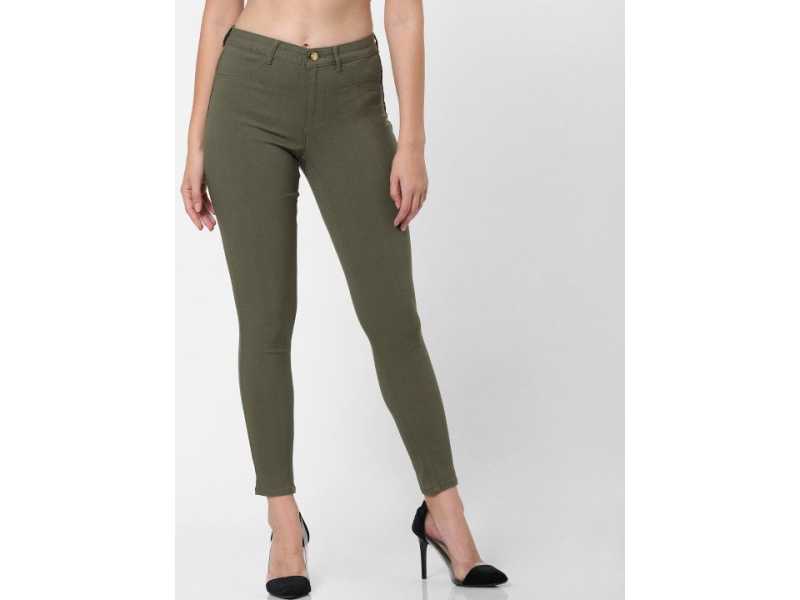 only-women-olive-green-skinny-fit-solid-chinos-small-0