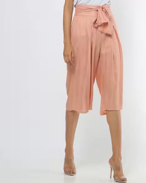 pleat-front-culottes-with-waist-tie-up-big-0